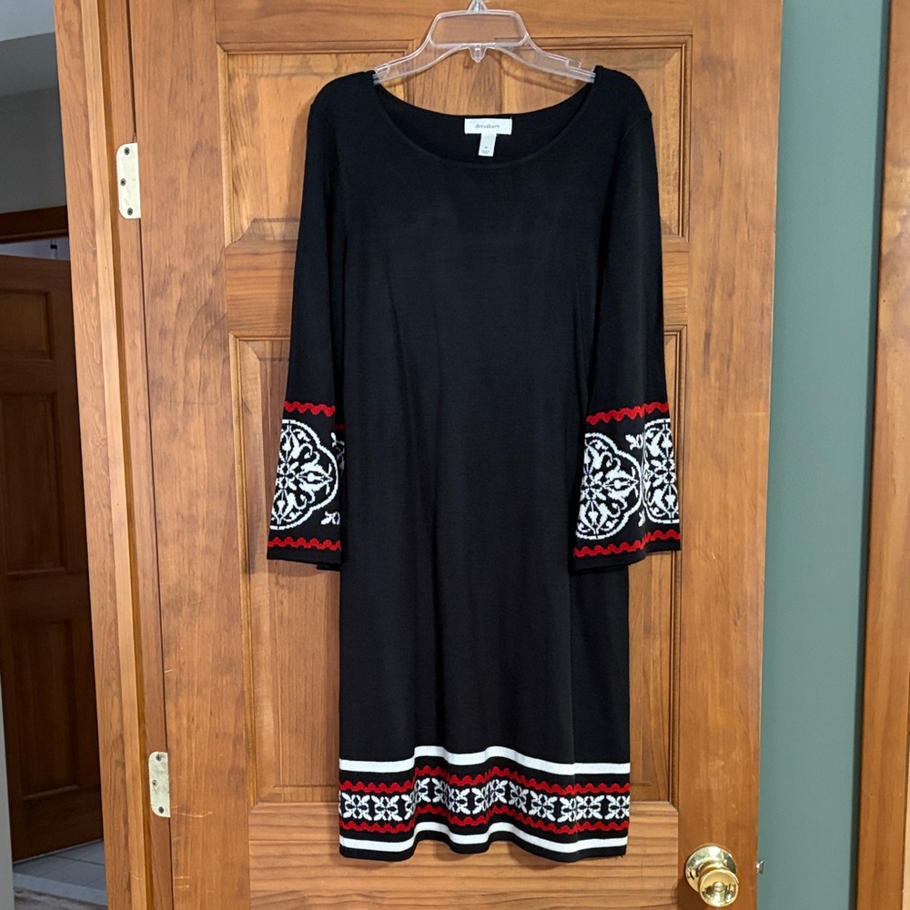 Dressbarn Black Dress with Red and White Patterns